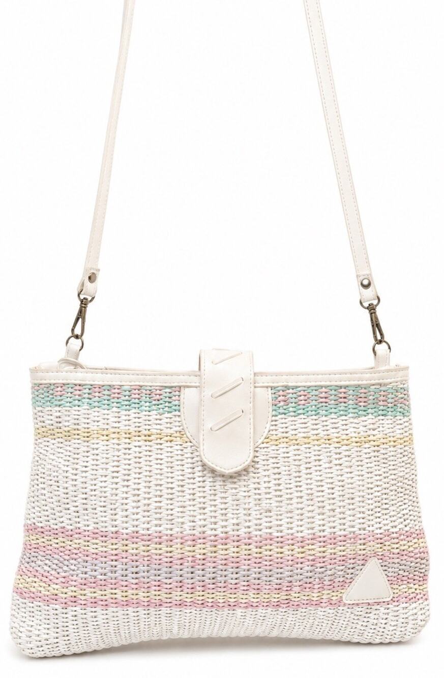 Vtg 80s Bagland Pastel Stripe Woven Purse Grandmillennial Cottagecore Clutch Bag
